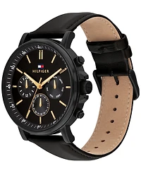 Tommy Hilfiger Men's Multifunction Black Leather Watch 44mm