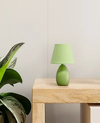 Creekwood Home Nauru 9.45" Traditional Petite Ceramic Oblong Bedside Table Desk Lamp with Tapered Drum Fabric Shade