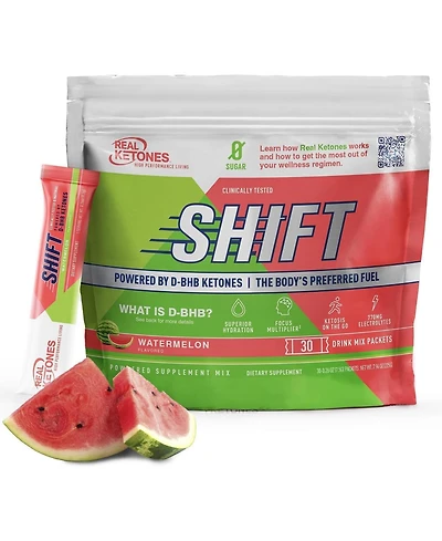 Real Ketones Shift Watermelon Exogenous D Bhb + Keto Electrolyte Powder, 30 Drink Mix Packets for Rapid Ketosis