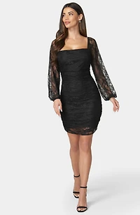 Bebe Women's Lace Square Neck Ruch Dress