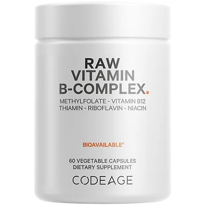 Raw Vitamin B-Complex Supplement - Essential B Vitamins with Probiotics, Digestive Enzymes, Fruits & Vegetables - 2-Month Supply - Methylfolate