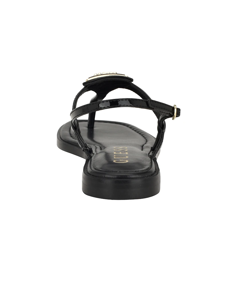 Guess Women's Rainey Logo Sqaure Toe T-Strap Flat Sandals