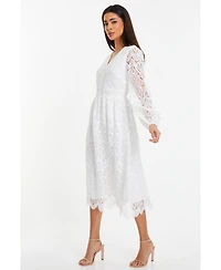 Quiz Women's Crochet Lace Long Sleeve Midi Dress