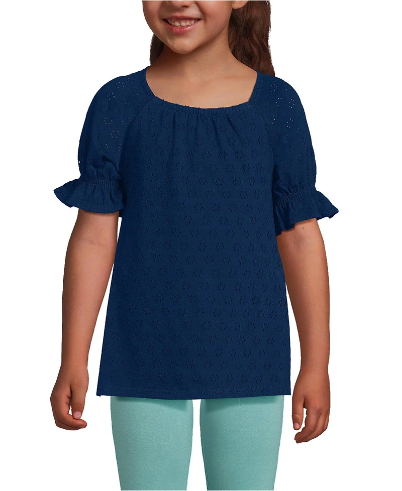 Lands' End Girls Short Sleeve Eyelet Ruffle Top