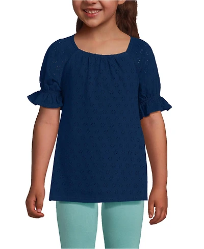 Lands' End Girls Short Sleeve Eyelet Ruffle Top