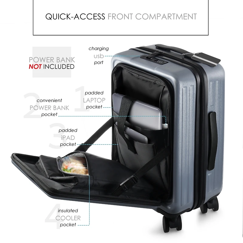 TravelArim 22" Hard Shell Lightweight Carry On Luggage Airline Approved with Smart Organization and Attachable Cosmetic Case