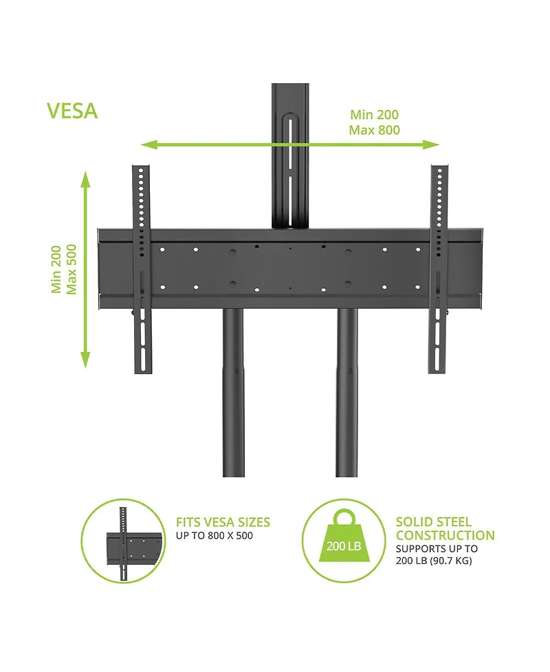 Kanto MTM86PL Height-Adjustable Rolling Tv Stand for 55" - 86" TVs with Device Tray and Webcam Shelf