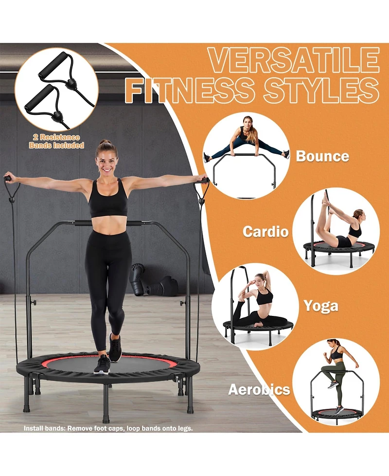 40" Fitness Trampoline with Adjustable Handle and Resistance Bands