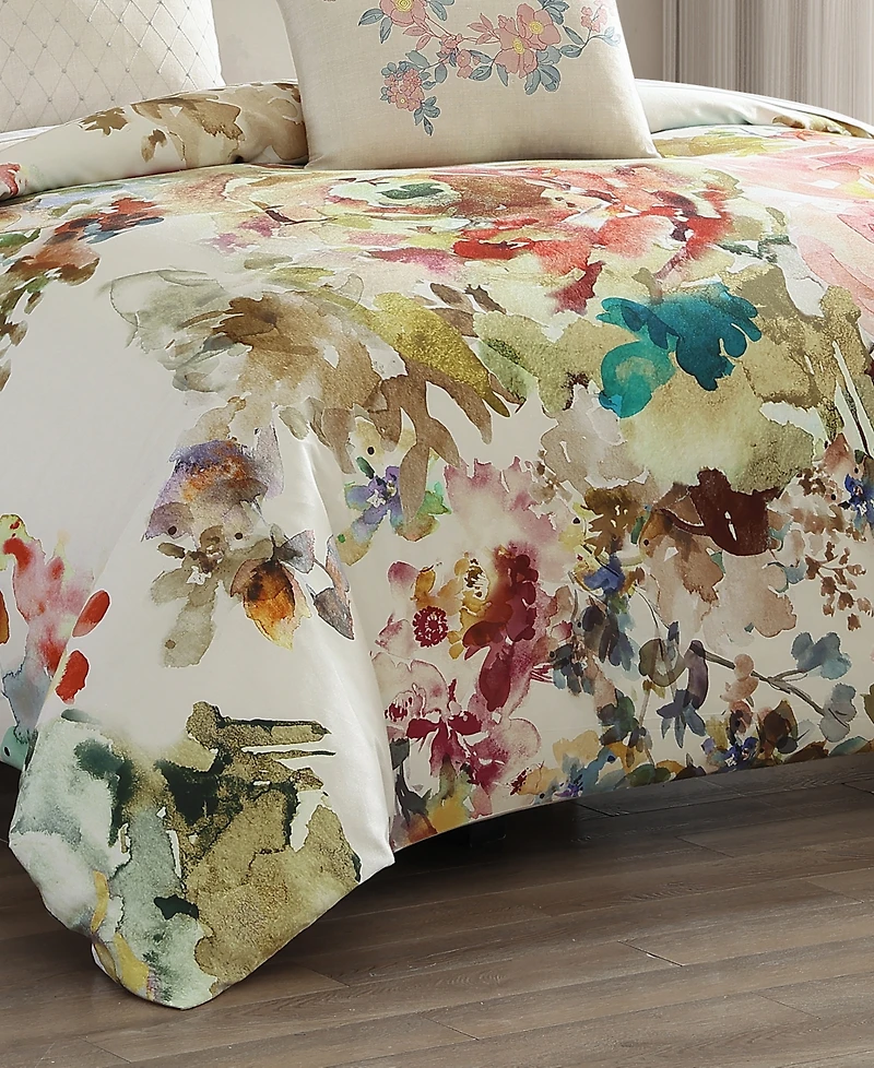 Bebejan Antique Flowers Ivory Bedding 200 Thread Count 100% Cotton Sateen 5 Piece Reversible Queen Comforter Set