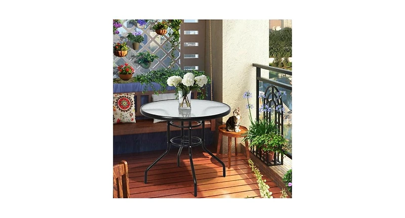 Slickblue Patio Round Table Steel Frame Dining Table