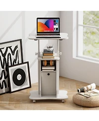 Adjustable Mobile Standing Desk Cart with Tilt Desktop and Cabinet-Black