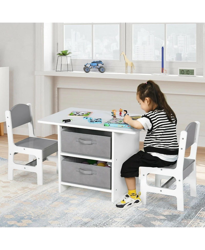 Slickblue Wooden Kids Table and Chairs with Storage Baskets Puzzle