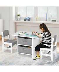 Slickblue Wooden Kids Table and Chairs with Storage Baskets Puzzle