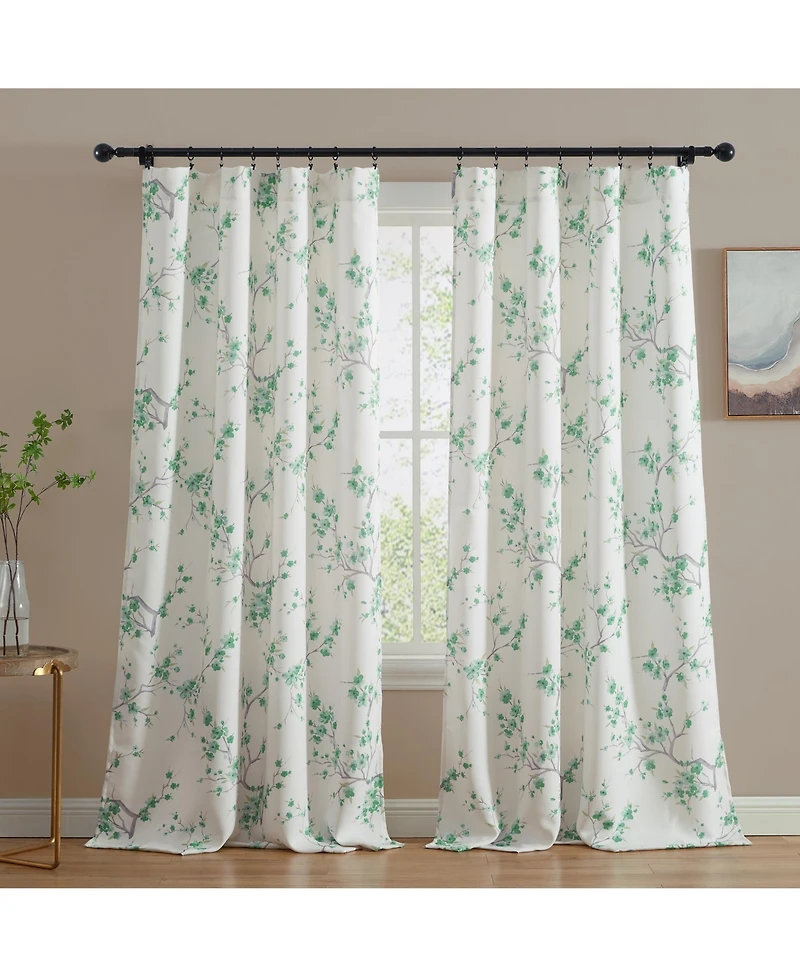 Hlc.me Jasmine Floral Patterned Room Darkening Curtain Rod Pocket Pole Top Panels