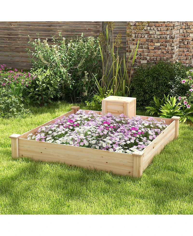Slickblue 49" x 49" x 10" Raised Garden Bed with Compost Bin and Open-ended Bottom-Natural
