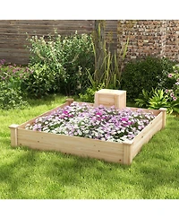 Slickblue 49" x 49" x 10" Raised Garden Bed with Compost Bin and Open-ended Bottom-Natural