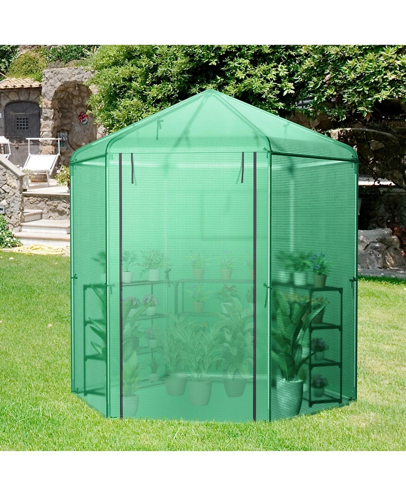 Slickblue Walk-In Hexagonal Greenhouse with Pe Cover and Metal Frame