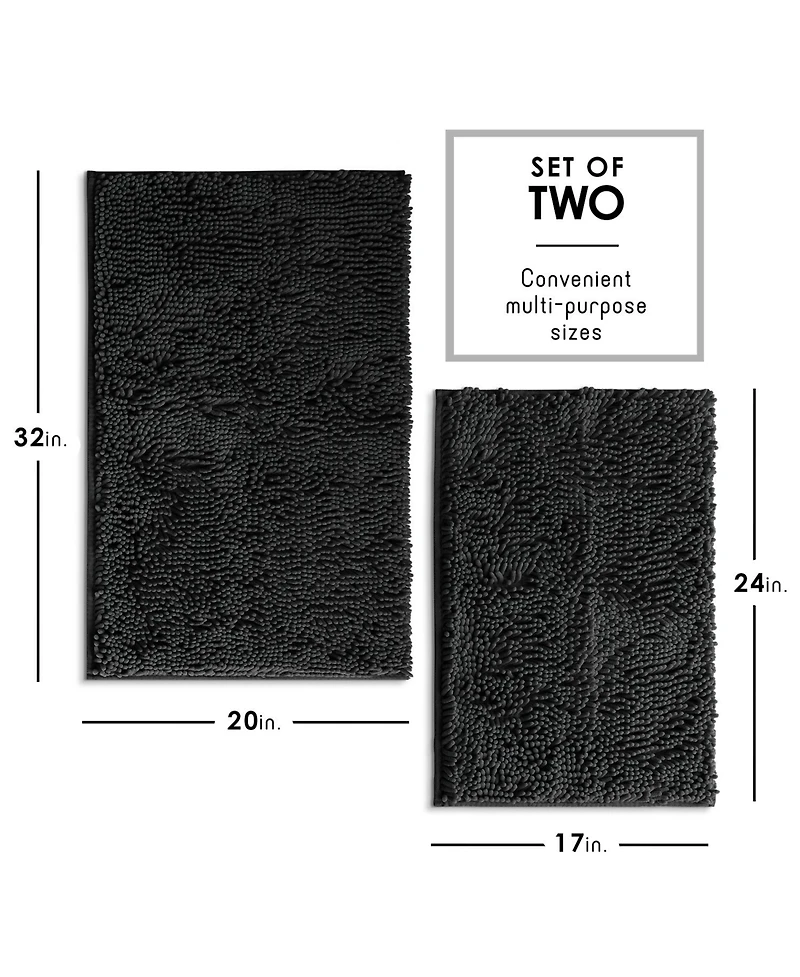 2 Piece Ultra Soft Non-Slip Chenille Bath Rug Set - Quick Dry, Machine Washable 17”x24” & 20"x32"