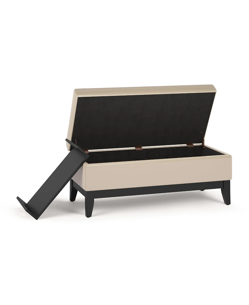 Simpli Home Oregon Storage Ottoman Bench with Tray Satin Cream Pu Leather