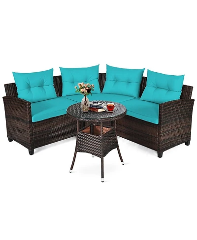 Slickblue 4 Pieces Outdoor Cushioned Rattan Furniture Set