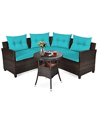 Slickblue 4 Pieces Outdoor Cushioned Rattan Furniture Set
