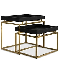 Simpli Home Macy Solid Mango Wood 2 Pc Nesting Table in Black, Gold