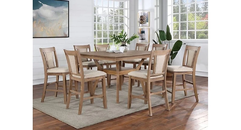 2 Counter Height Chairs in Natural Tone & Beige Wood