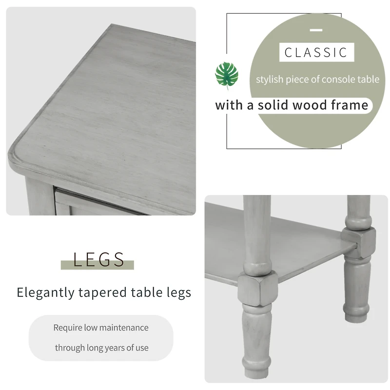 Simplie Fun Narrow Console Table, Slim Sofa Table With Three Storage Drawers And Bottom Shelf