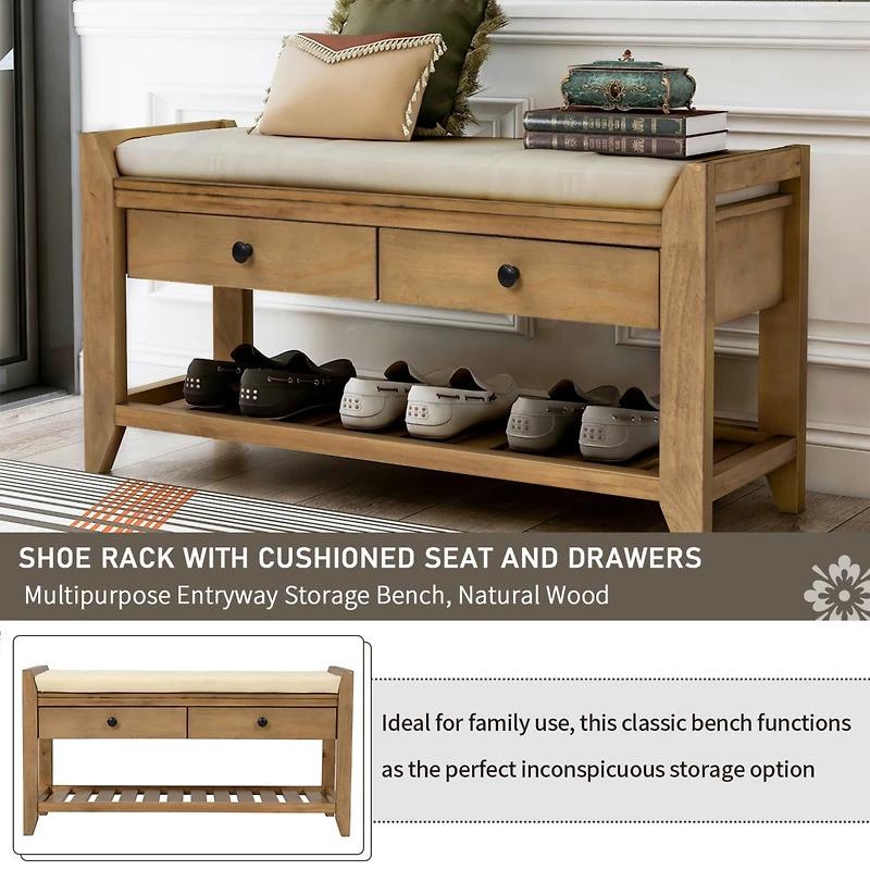 Streamdale Multipurpose Entryway Bench with Cushioned Seat and Drawers