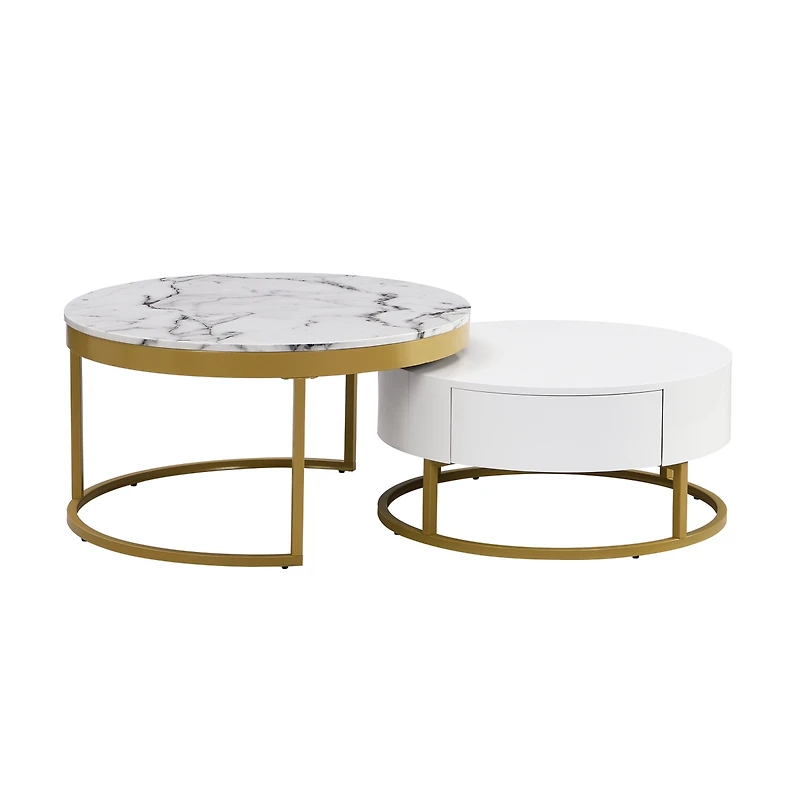 Streamdale Modern Round Nesting Coffee Table With Drawers