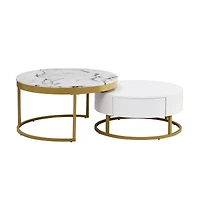 Streamdale Modern Round Nesting Coffee Table With Drawers