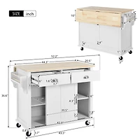 Streamdale White Kitchen Cart with Drop-Leaf Countertop