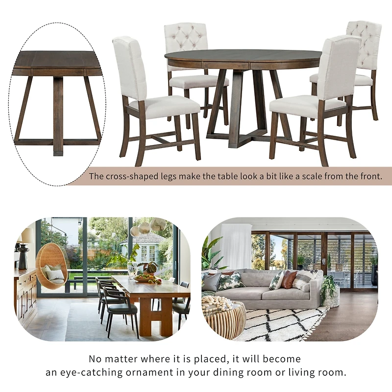 Streamdale Retro 5-Piece Dining Set with Round Table and Chairs