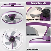Streamdale Purple Flush Mount Ceiling Fans with Dimmable LEDs