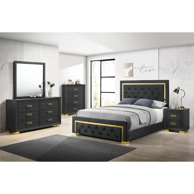Simplie Fun Modern Glam 2-Drawer Nightstand Black Gold
