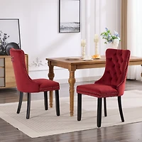 Classic Velvet Dining Chairs, High-end Tufted Solid Wood Contemporary Velvet Upholstered Dining Chair with Wood Legs Nailhead, Set Of 2,Burgundy, Wine