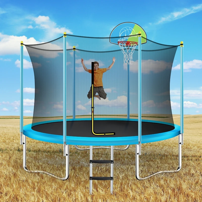 Streamdale Kids' 8FT Trampoline with Safety Enclosure & Basketball Hoop