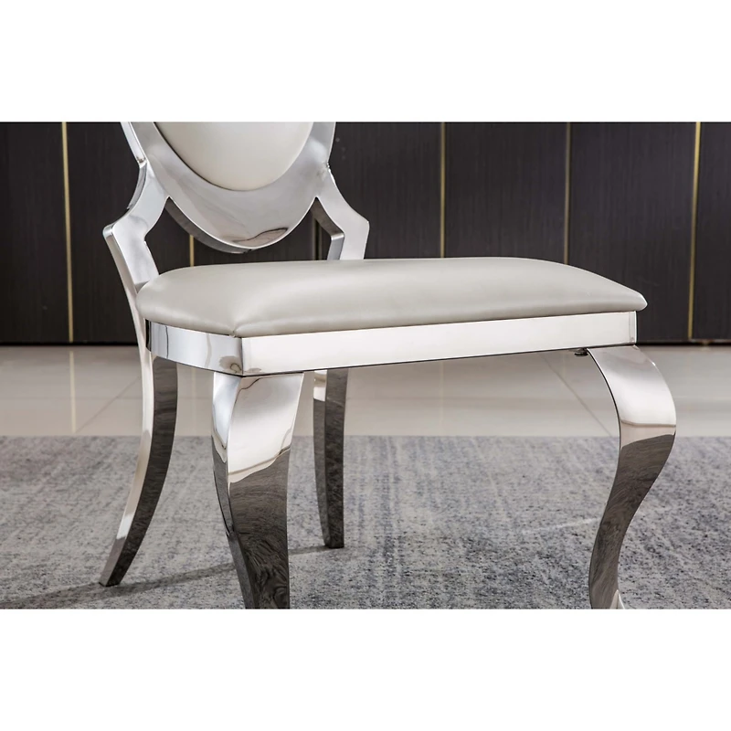 Streamdale Furniture Leatherette Dining Chair With Oval Backrest Set Of 2, Stainless Steel Legs