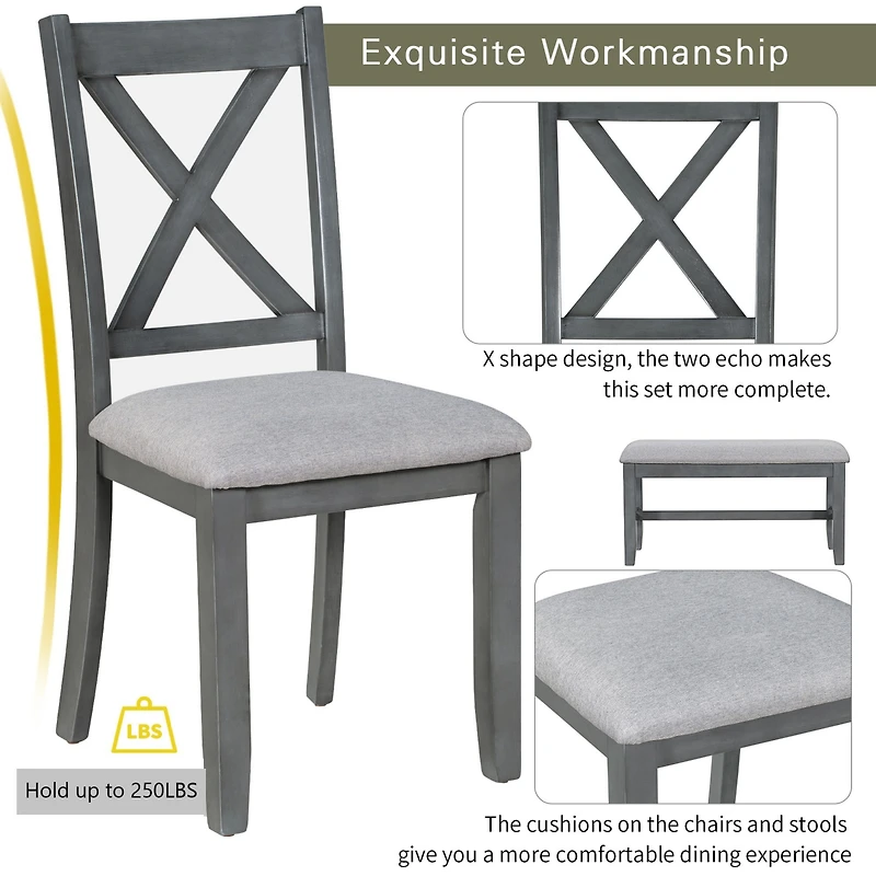 Streamdale Foldable Solid Wood Family Dining Set (6-Piece)