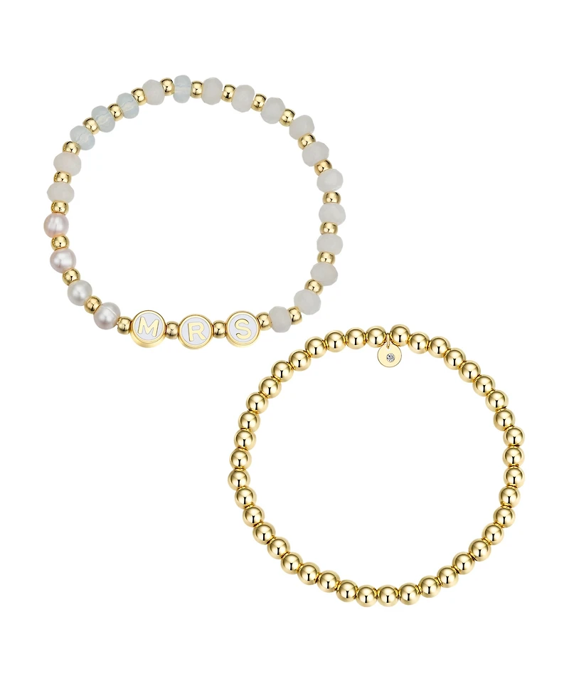 Unwritten White Quartz and Freshwater Pearl Mrs Stone and Beaded Stretch Bracelet Set