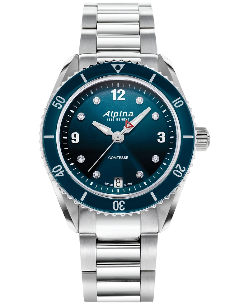Alpina Women's Swiss Comtesse Diamond (1/20 ct. t.w.) Stainless Steel Bracelet Watch 37mm