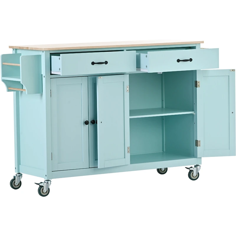 Streamdale Kitchen Island Cart with Cabinet and Drawers - Mint Green