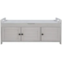 Simplie Fun Storage Bench With 3 Shutter-Shaped Doors With Removable Cushion And Storage Space