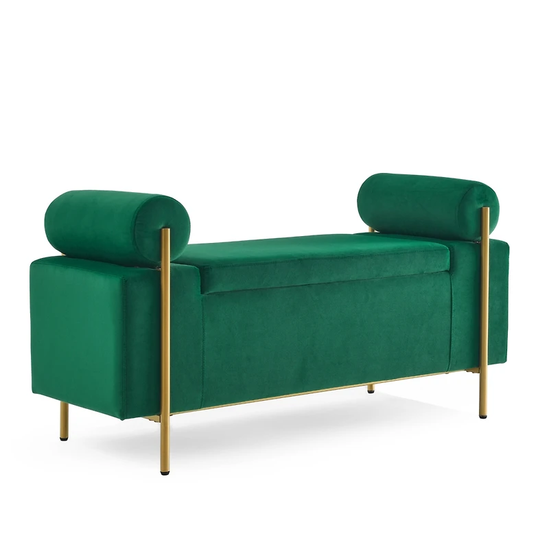 Green Velvet Storage Bench with Iron Legs