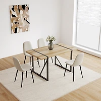 55"Rustic Industrial Rectangular Mdf Wood Color Dining Table For 4-6 Person, With 1.5" Thick Engineered Wood Tabletop and Black Metal Legs,