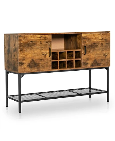 Slickblue Industrial Kitchen Buffet Sideboard with Wine Rack and 2 Doors-Rustic Brown