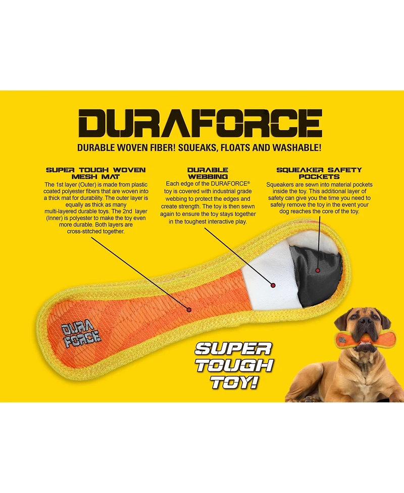 DuraForce Bone Tiger Blue-Green, 2-Pack, Durable Plush Squeaky Dog Toys