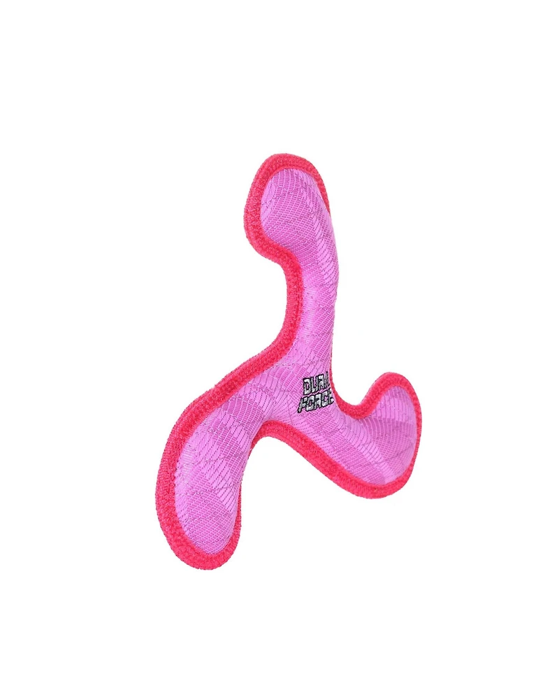 DuraForce Boomerang Tiger Pink-Pink, Durable Plush Squeaky Dog Toy