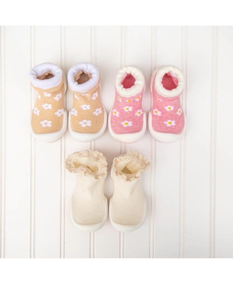 Komuello Infant Girl Breathable Washable Non-Slip Sock Shoes Lace trim - Off White