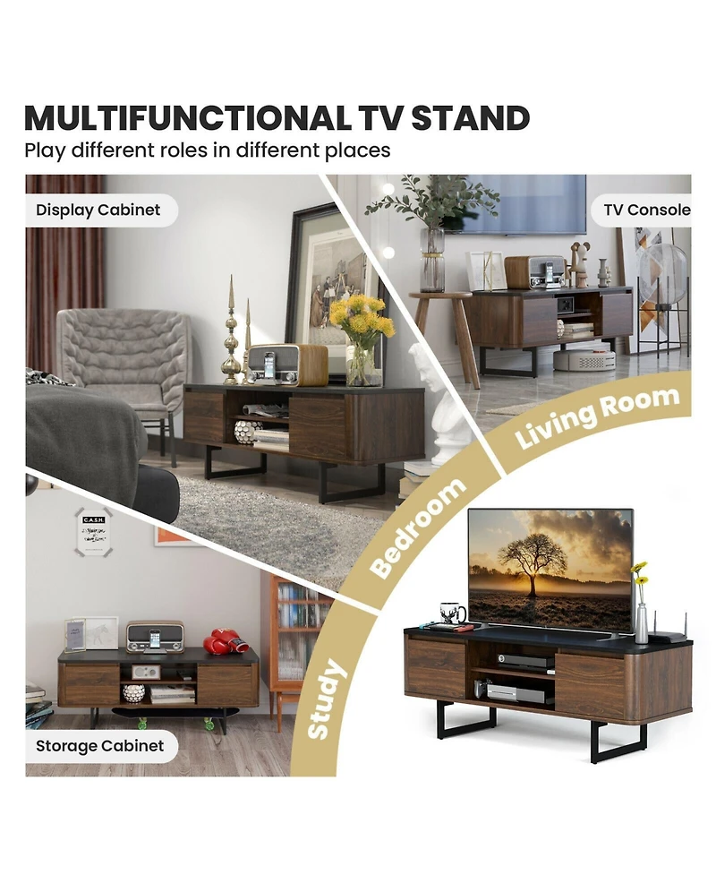 Slickblue Wooden Tv Stand with 2-Door Storage Cabinets for for TVs up to 55 Inch